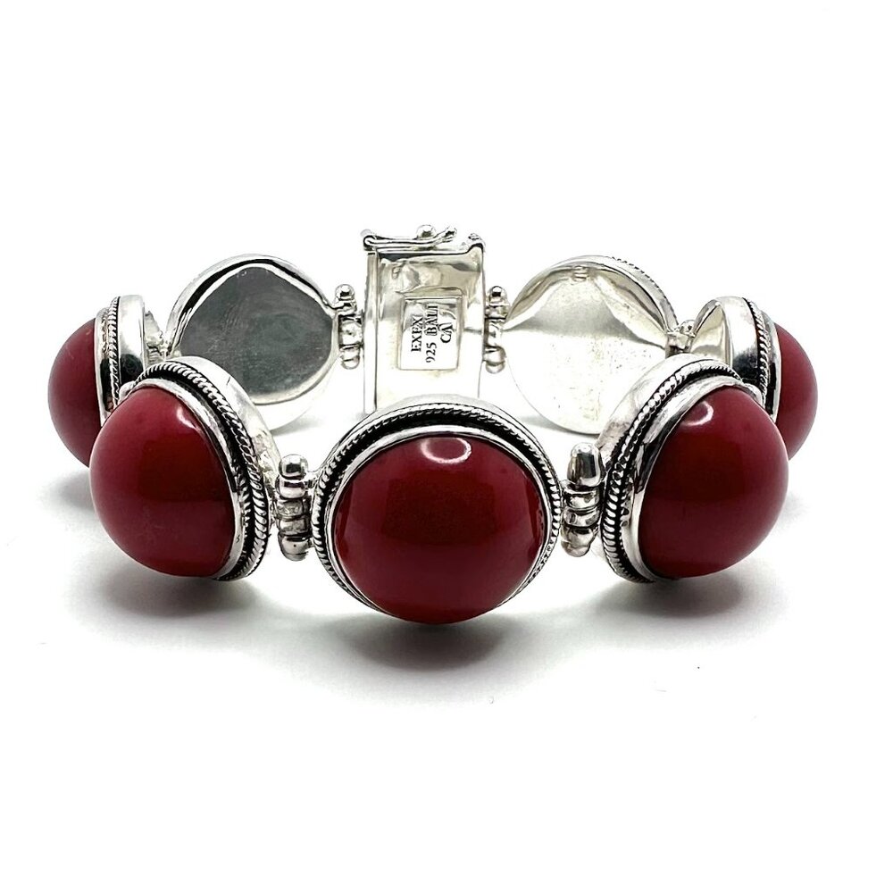 EXEX by Claudia Agudelo Sterling Silver Bamboo Red Coral Station Bracelet 7-1/4"